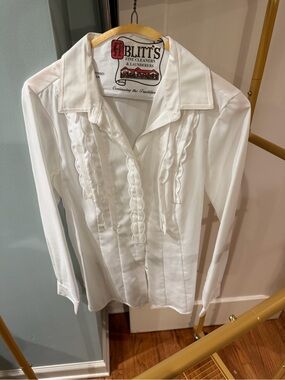 Brooks Brothers White Ruffle-Front Button Down Shirt